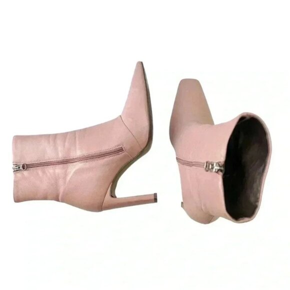 L’Intervalle High Heel Ankle Boots Pink Leather Square Toe Side Zippers 40 9-9.5 - Picture 8 of 16
